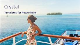  Presentation with cruise ship - Cool new theme with cruise-ship-travel-vacation-woman backdrop and a sky blue colored foreground