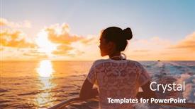  Presentation with cruise ship - Cool new PPT theme with cruise-ship-vacation-woman-watching backdrop and a tawny brown colored foreground