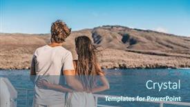  Presentation with cruise ship - Audience pleasing PPT theme consisting of cruise-vacation-couple-tourists backdrop and a ocean colored foreground