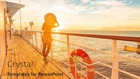  Presentation with tropical holiday - Theme having cruise-vacation-woman-watching-sunset background and a gold colored foreground