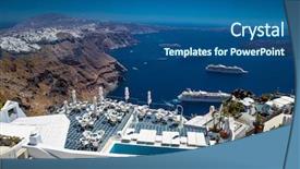  Presentation with cruise ships - Presentation design consisting of cruiser - balcony view on cruise ships background and a ocean colored foreground