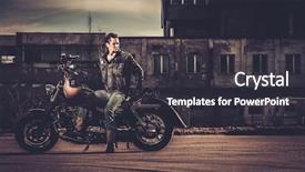  Presentation with motorcycle - Beautiful PPT layouts featuring cruiser - biker and his bobber style backdrop and a dark gray colored foreground