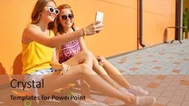  Presentation with city street - Presentation theme having cruiser - friendship leisure and technology concept background and a coral colored foreground