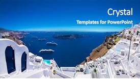  Presentation with cruise ships - Slide set featuring cruiser - panoramic view from thira background and a teal colored foreground