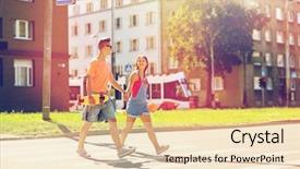  Presentation with happy holidays - Colorful presentation design enhanced with couple with short modern cruiser backdrop and a lemonade colored foreground