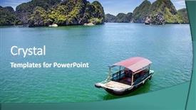  Presentation with unesco - Theme having cruising among beautiful limestone rocks background and a teal colored foreground