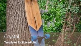  Presentation with oak tree - PPT theme enhanced with cruising-wooden-longboard-against-oak background and a coral colored foreground