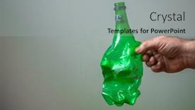  Presentation with plastic bottle - PPT theme having crumpled-green-plastic-bottle-close background and a light gray colored foreground