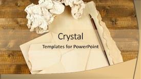  Presentation with pen ink paper - Cool new PPT theme with crumpled paper balls with ink pen and envelopes on wooden background backdrop and a lemonade colored foreground