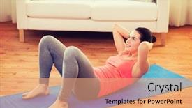  Presentation with teenage girl - Presentation having crunch - fitness home and diet concept background and a coral colored foreground