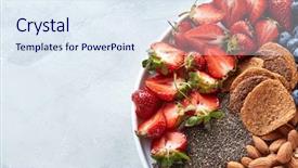  Presentation with white healthy food - Beautiful presentation theme featuring crunchy - uncooked healthy food ingredients backdrop and a sky blue colored foreground