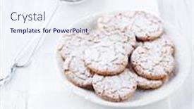  Presentation with sugar - Amazing PPT theme having crunchy-cookies-dusted-with-icing backdrop and a sky blue colored foreground