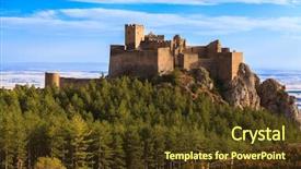  Presentation with medieval iron doors stone castle - Cool new PPT layouts with crusade - medieval castle of loarre spain backdrop and a tawny brown colored foreground