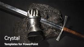  Presentation with mail - Cool new slide deck with crusade - medieval chain mail iron gauntlet backdrop and a dark gray colored foreground