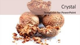  Presentation with history earth globe isolated white - Theme consisting of myristica fragrans - crushed nutmeg isolated on white background and a lemonade colored foreground