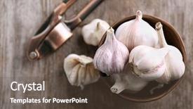  Presentation with gluten free bread on wooden - Slide deck featuring crusher plant - bowl with fresh garlic background and a  colored foreground