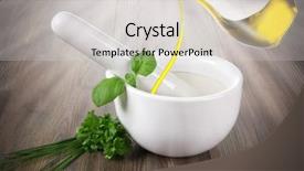  Presentation with herbs on wood - Cool new slides with crusher plant - mortar with fresh herbs backdrop and a light gray colored foreground