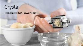  Presentation with crushing - Theme consisting of crusher plant - woman crushing garlic with press background and a lemonade colored foreground