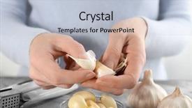  Presentation with garlic - Beautiful PPT theme featuring crusher plant - woman peeling garlic at table backdrop and a lemonade colored foreground