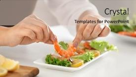  Presentation with crustacean - PPT layouts enhanced with crustacean - female chef preparing dish background and a soft green colored foreground