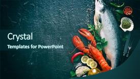  Presentation with crustacean - Presentation theme consisting of crustacean - fresh fish and seafood arrangement background and a ocean colored foreground