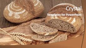  Presentation with wood board - Amazing PPT layouts having crusty fresh homemade rye bread on an olive wood board with wheat sheaths over oak background backdrop and a coral colored foreground