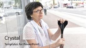  Presentation with bus stop - Amazing PPT layouts having crutches waiting at bus stop backdrop and a soft green colored foreground