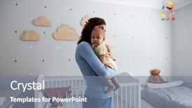  Presentation with newborn baby - Colorful presentation theme enhanced with cry babys - mother comforting newborn baby son backdrop and a seafoam green colored foreground