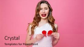  Presentation with broken heart - Colorful theme enhanced with pink background holding broken heart backdrop and a coral colored foreground