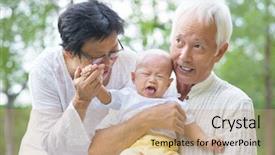  Presentation with crying baby - Colorful presentation enhanced with crying baby comforted by grandparents backdrop and a coral colored foreground