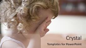  Presentation with child eye - Colorful presentation theme enhanced with crying child - closeup side view of unhappy backdrop and a coral colored foreground