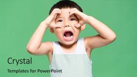  Presentation with young - PPT theme featuring crying child - excited young kid scream background and a  colored foreground
