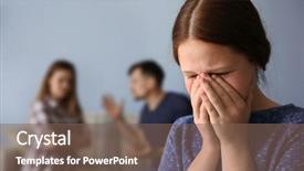  Presentation with family problems - Colorful slide deck enhanced with crying child - family problems concept sad girl backdrop and a violet colored foreground