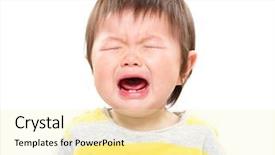  Presentation with baby girl - Presentation design featuring crying kid - baby girl cry background and a blonde colored foreground