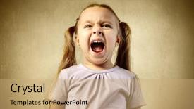  Presentation with group of three young girl - PPT theme featuring crying kid - young girl shouting background and a coral colored foreground