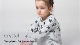  Presentation with sad girl - PPT theme consisting of little gilr crying and doe background and a light gray colored foreground