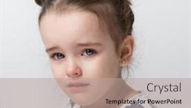  Presentation with sad girl - PPT theme having crying-little-girl-upset-kid background and a coral colored foreground