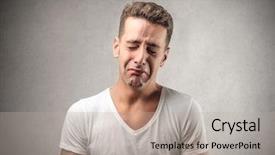  Presentation with crying - PPT layouts enhanced with crying men - portrait of a sad man background and a mint green colored foreground