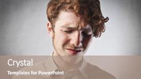  Presentation with sad - Presentation theme having crying men - sad young man with painful background and a coral colored foreground