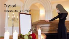  Presentation with people crying - Cool new PPT theme with bereavement - people and mourning concept backdrop and a coral colored foreground