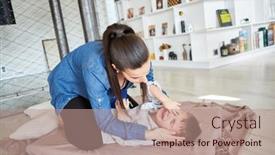  Presentation with sad child - Presentation design featuring crying-sad-child-is-comforted background and a coral colored foreground