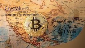  Presentation with money bitcoin crypto currency gold - Audience pleasing presentation design consisting of crypto currency bitcoin on map backdrop and a  colored foreground