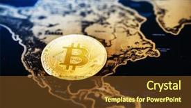  Presentation with currency financial concept macro - Presentation theme featuring crypto currency bitcoin on map background and a  colored foreground