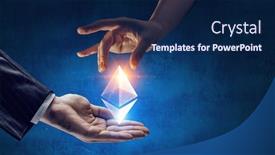  Presentation with crypto - Colorful slide deck enhanced with crypto-currency-concept-mixed-media backdrop and a navy blue colored foreground