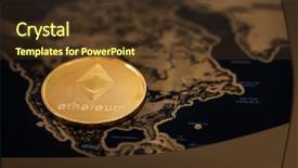  Presentation with money bitcoin crypto currency gold - Theme with crypto currency ethereum on map background and a  colored foreground