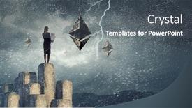  Presentation with crypto - Colorful presentation design enhanced with crypto currency sign mixed media backdrop and a gray colored foreground