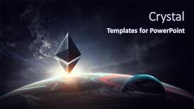  Presentation with world currency - Amazing PPT theme having crypto currency world 3d rendering backdrop and a wine colored foreground