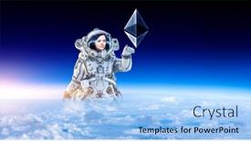  Presentation with world currency - Slide deck with crypto-currency-world-mixed-media background and a light blue colored foreground