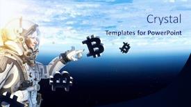  Presentation with world currency - Colorful presentation design enhanced with crypto-currency-world-mixed-media backdrop and a light blue colored foreground