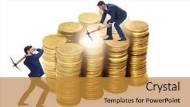  Presentation with mining - Beautiful slide deck featuring cryptocurrency concept with businessman mining backdrop and a gold colored foreground